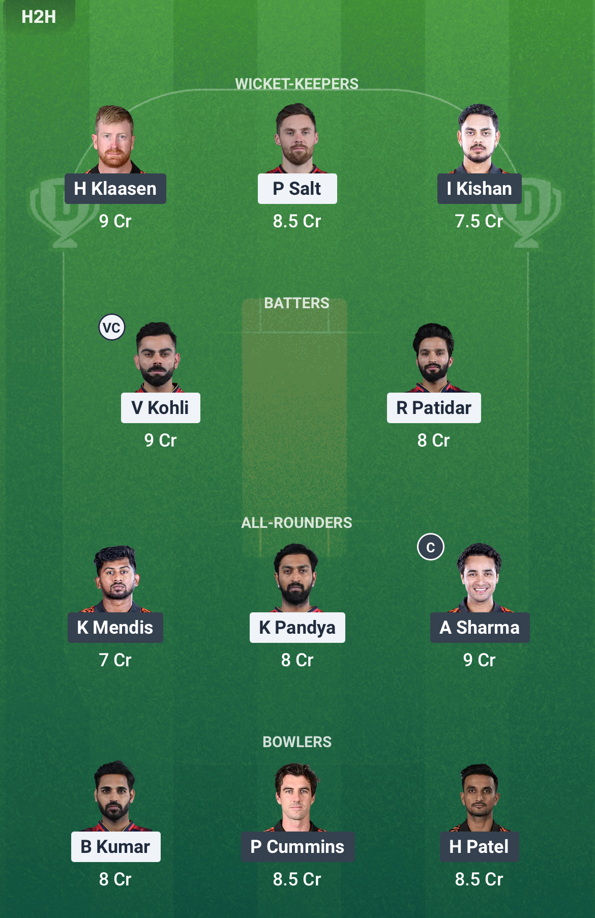 RCB vs SRH Dream11 Team Today 23 May 2025